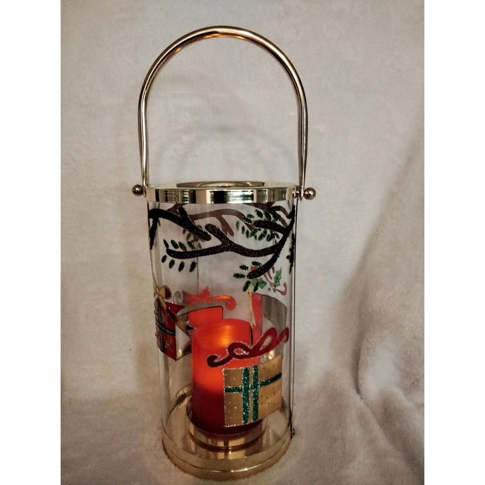 LRG Art Deco Christmas Glass Metal Candle Holder